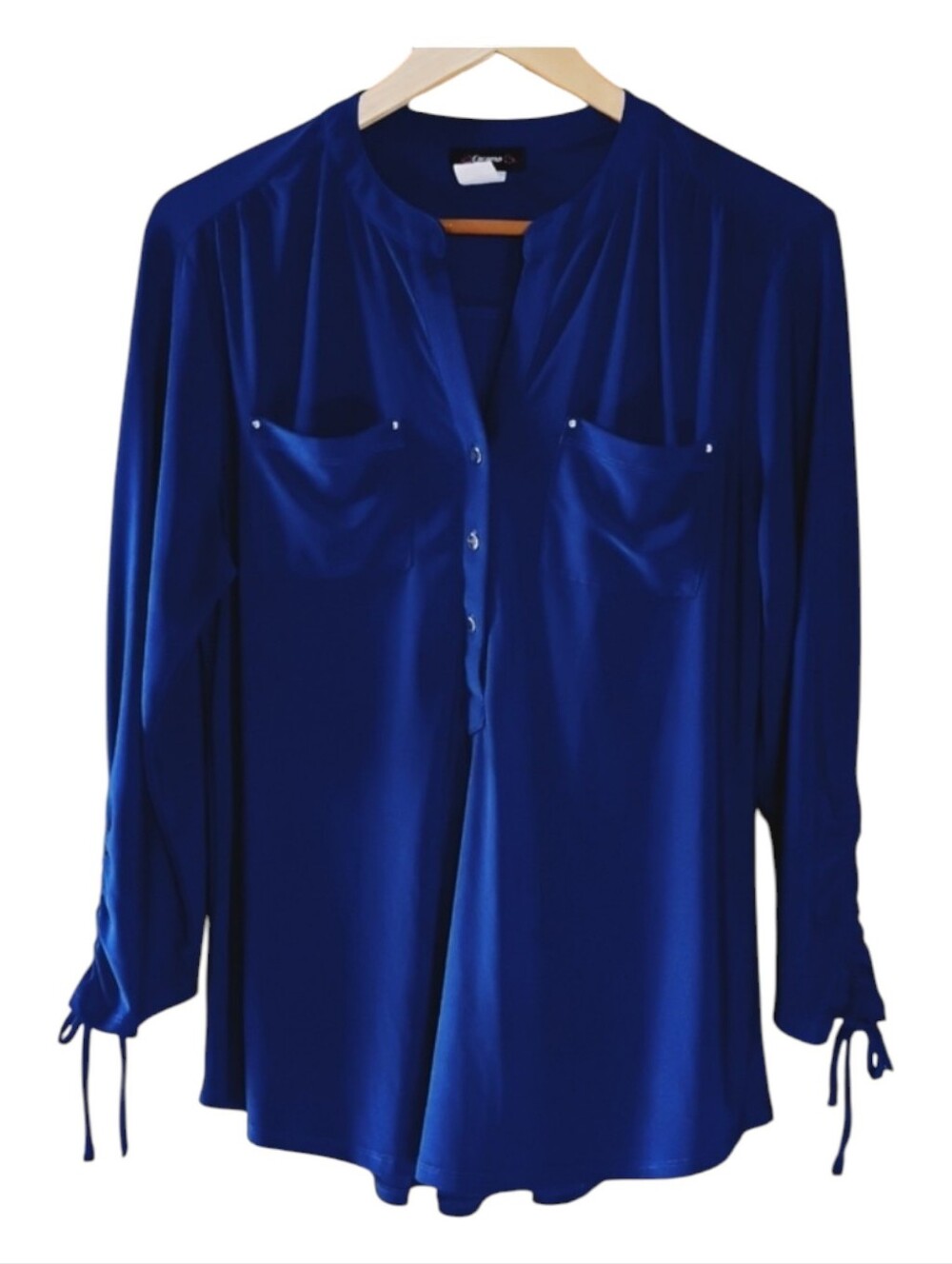 Cocomo 3/4 ruched sleeve blouse with breast pockets Royal Blue Sz M